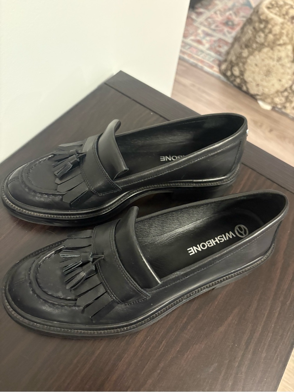 Wishbone Black Leather Tassel Loafers for Women - Picture 4 of 6